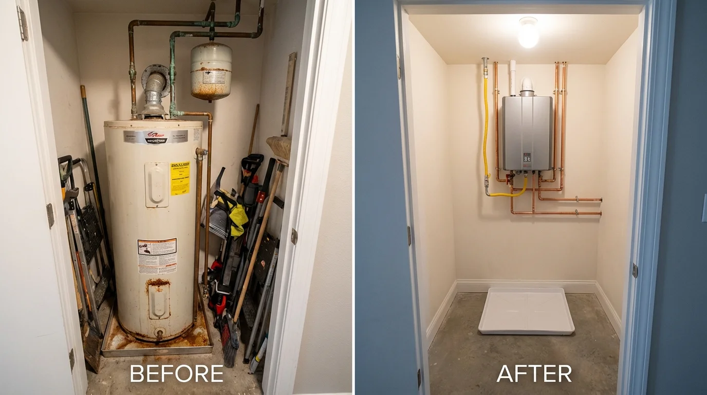 Tank water heater versus wall-mounted tankless unit comparison for Herculaneum, MO homeowners